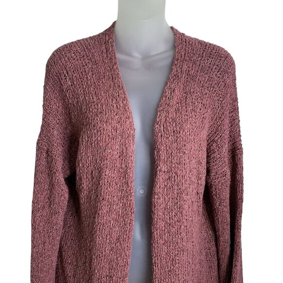 Very J Fringe Open Cardigan Women's Large Mauve Boho Chunky Knit Sweater Western - Picture 4 of 11